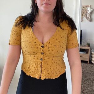 Yellow urban outfitters crop button up top